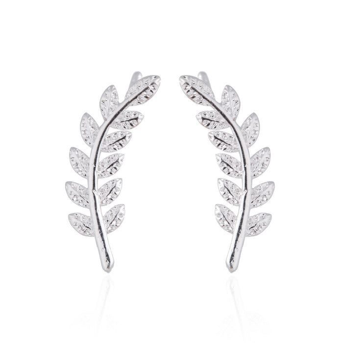 Feather and Leaf Stainless Steel Stud Earrings - Nature-Inspired Jewelry