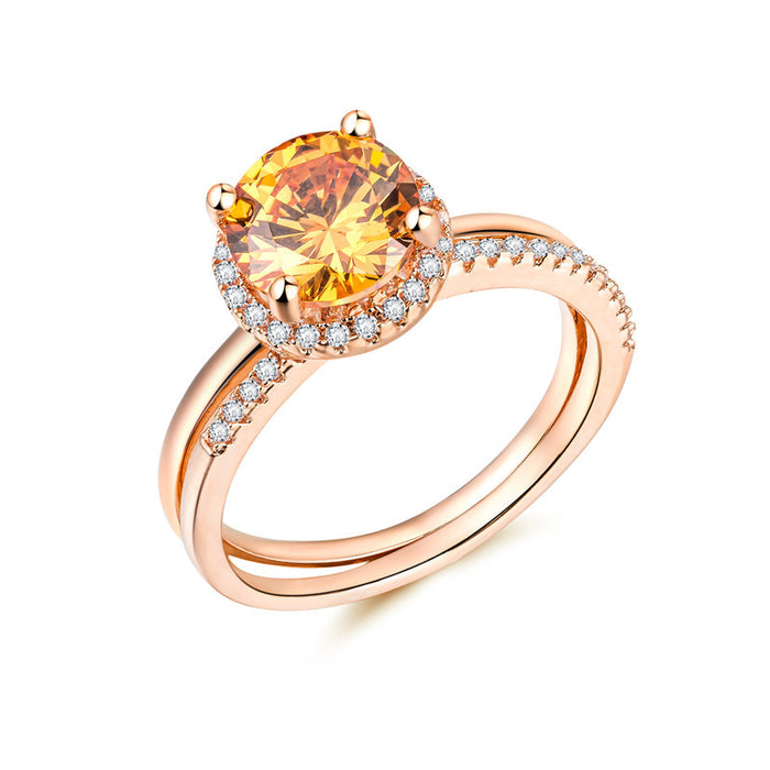 Anillo de circonita en oro rosa de moda europea y americana para mujer.