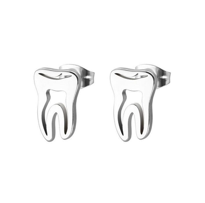 Tooth earrings, Japanese and Korean cute hollow simple stainless steel earrings earrings small earrings foreign trade wholesale