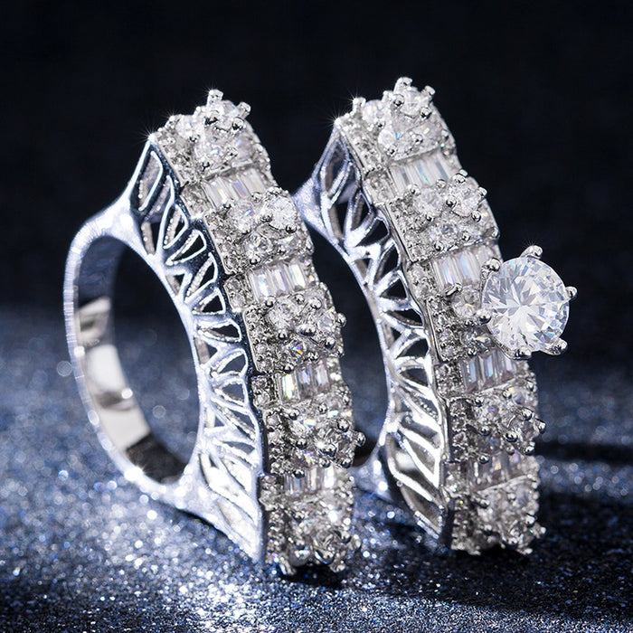 High-end luxury zircon couple ring exquisite full diamond ring