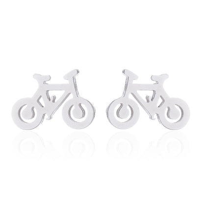 Bicycle Design Stainless Steel Stud Earrings - Travel-Themed Jewelry for Women