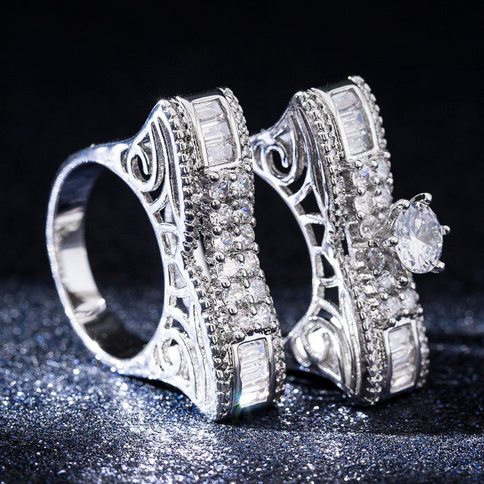 Full diamond micro-inlaid zircon couple rings, party accessories