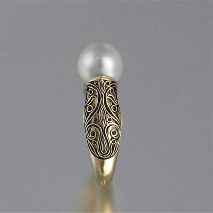 Synthetic pearl ring plated with 14k gold retro style jewelry for women