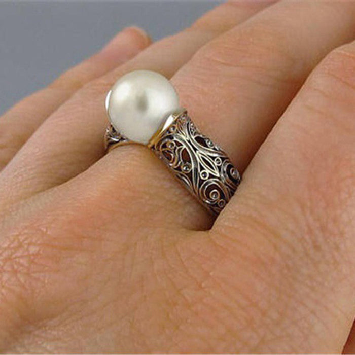 Synthetic pearl ring plated with 14k gold retro style jewelry for women