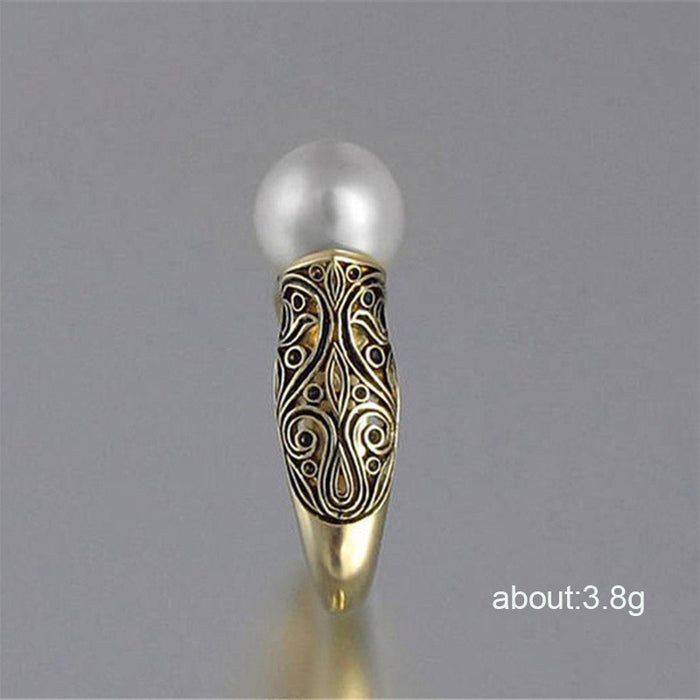 Synthetic pearl ring plated with 14k gold retro style jewelry for women