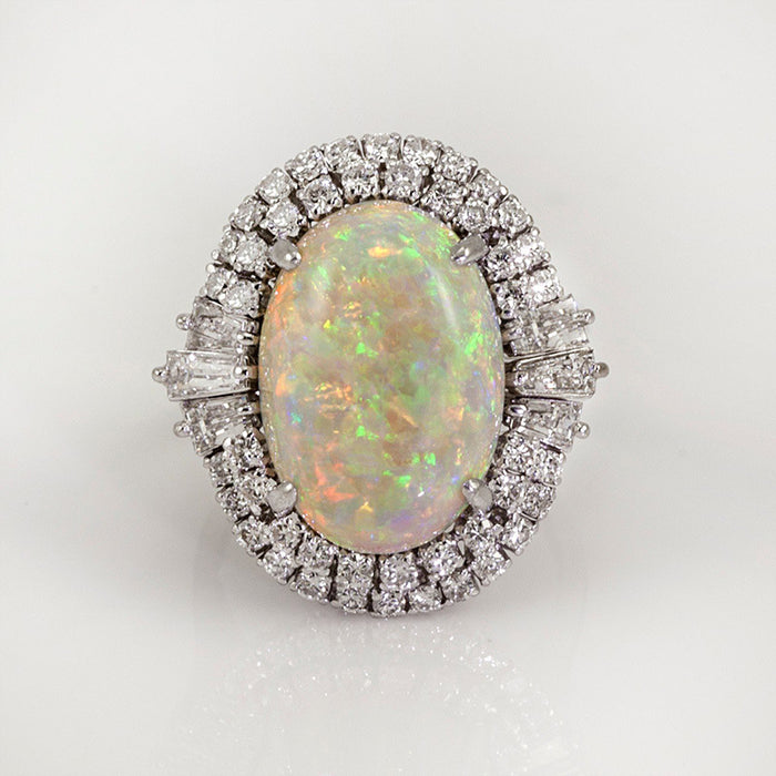 Large Opal ring copper plated silver inlaid zircon jewelry