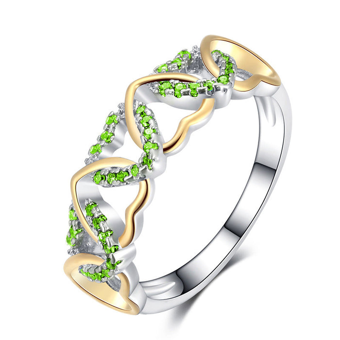 Two-tone ring creative colorful zircon heart-shaped ring