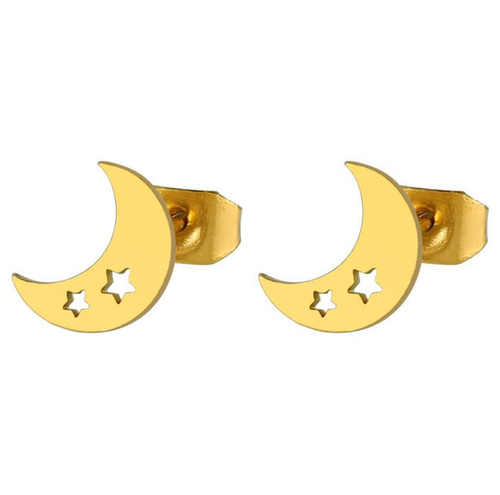 Pendientes de acero inoxidable con forma de estrella y luna: joyas geométricas sencillas y elegantes