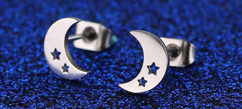 Pendientes de acero inoxidable con forma de estrella y luna: joyas geométricas sencillas y elegantes