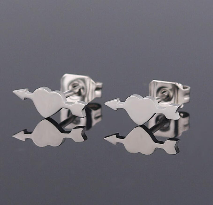 Arrow Through Heart Stainless Steel Stud Earrings - Fun and Playful Love Jewelry