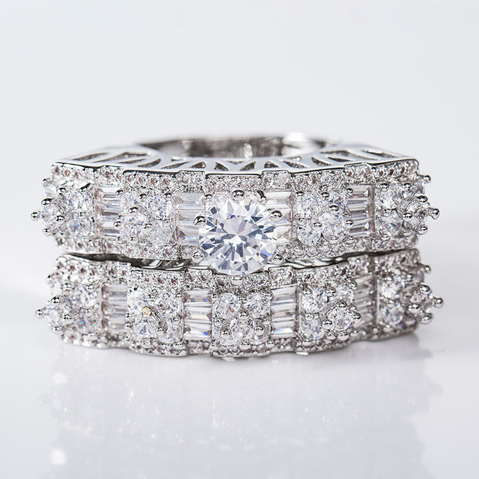 High-end luxury zircon couple ring exquisite full diamond ring