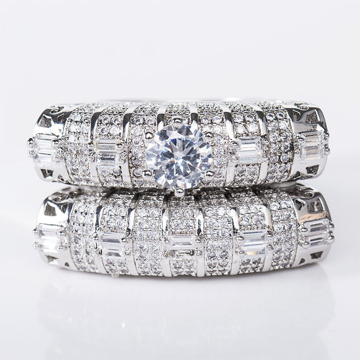 Full diamond micro-inlaid zircon couple rings, party accessories