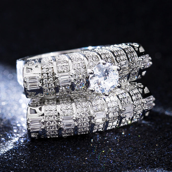 Full diamond micro-inlaid zircon couple rings, party accessories