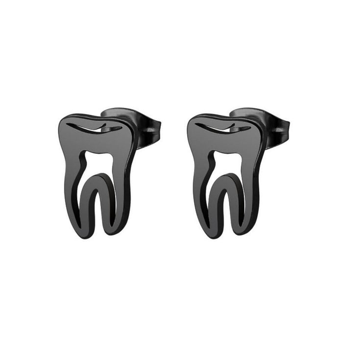 Tooth earrings, Japanese and Korean cute hollow simple stainless steel earrings earrings small earrings foreign trade wholesale