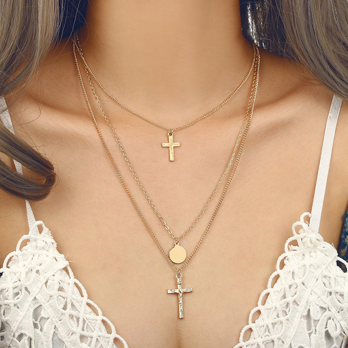 Collar de cadena de doble capa con círculo geométrico: joyería de moda para mujeres