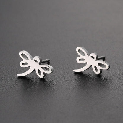 Dragonfly Stainless Steel Stud Earrings - Cute and Playful Animal Jewelry