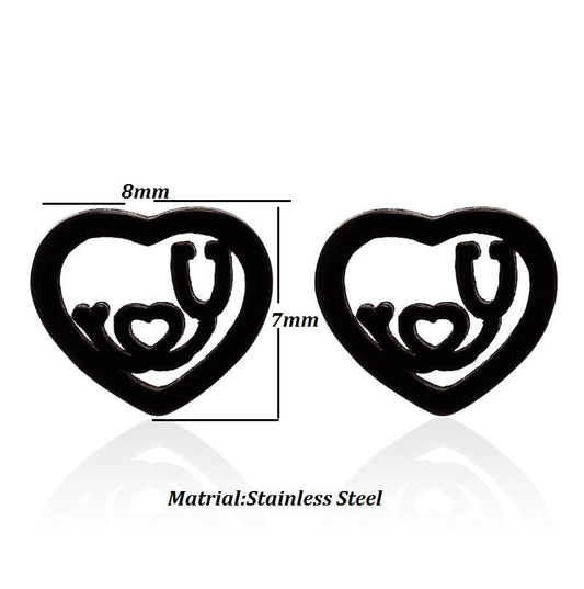 Love heart earrings, stainless steel heart stethoscope ear bone studs mini earrings fashionable spot wholesale