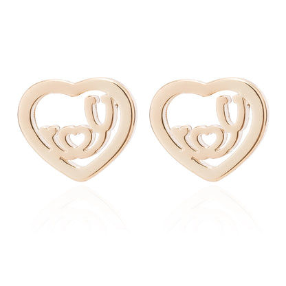 Love heart earrings, stainless steel heart stethoscope ear bone studs mini earrings fashionable spot wholesale