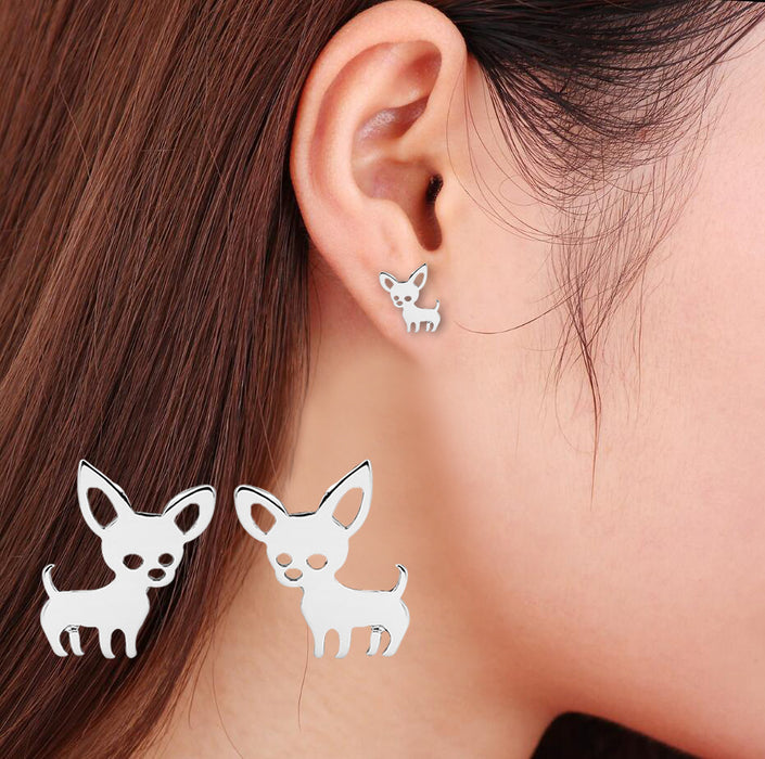 Lindos aretes de acero inoxidable con forma de perro chihuahua: adorables joyas de animales para uso diario