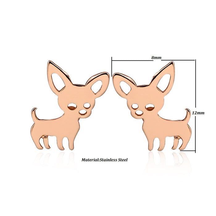 Lindos aretes de acero inoxidable con forma de perro chihuahua: adorables joyas de animales para uso diario