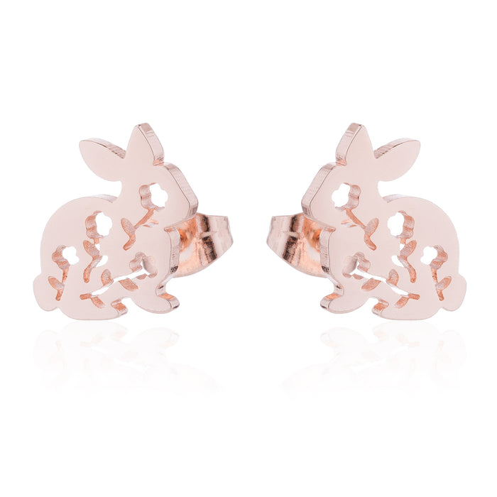 Rabbit and Flower Hollow Stud Earrings - Cute and Playful Animal Jewelry