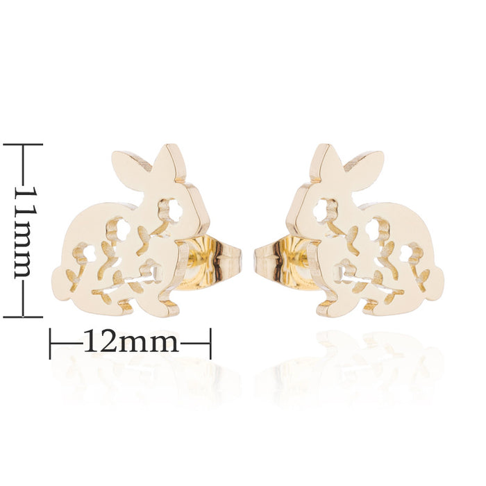 Rabbit and Flower Hollow Stud Earrings - Cute and Playful Animal Jewelry