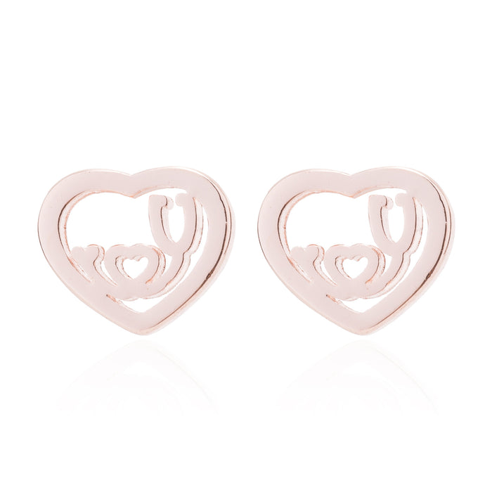 Pendientes de corazón de amor, mini pendientes de acero inoxidable con forma de estetoscopio en forma de corazón, venta al por mayor