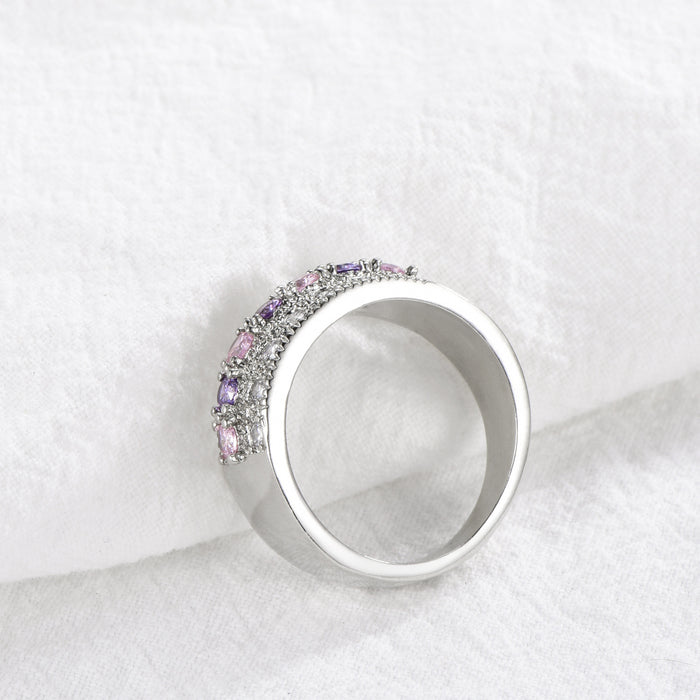 Exquisito anillo de lujo con microincrustaciones de diamantes y circonitas para mujer