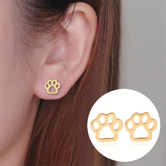 Pet footprint earrings, European and American simple hollow dog and cat paw cute animal earrings spot wholesale