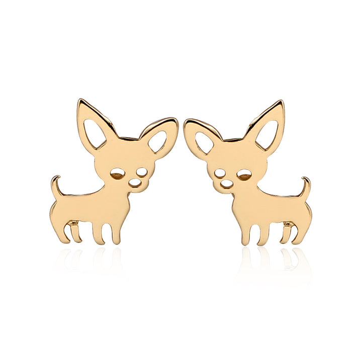 Lindos aretes de acero inoxidable con forma de perro chihuahua: adorables joyas de animales para uso diario