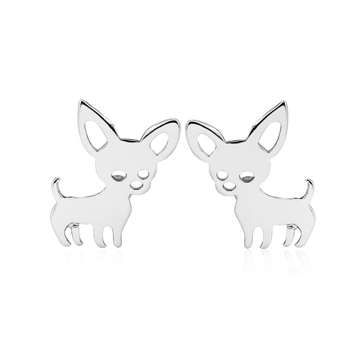 Lindos aretes de acero inoxidable con forma de perro chihuahua: adorables joyas de animales para uso diario