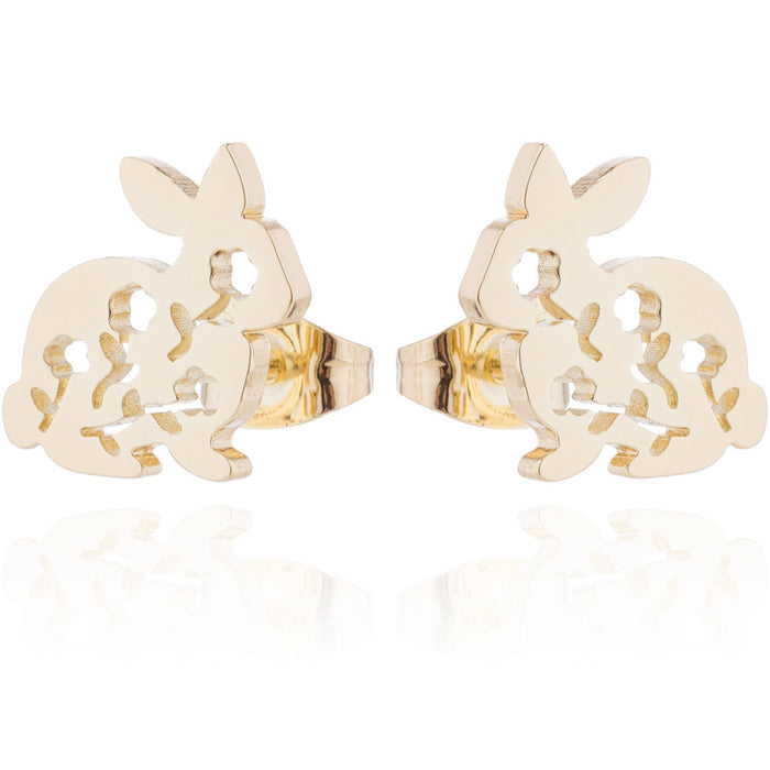 Rabbit and Flower Hollow Stud Earrings - Cute and Playful Animal Jewelry