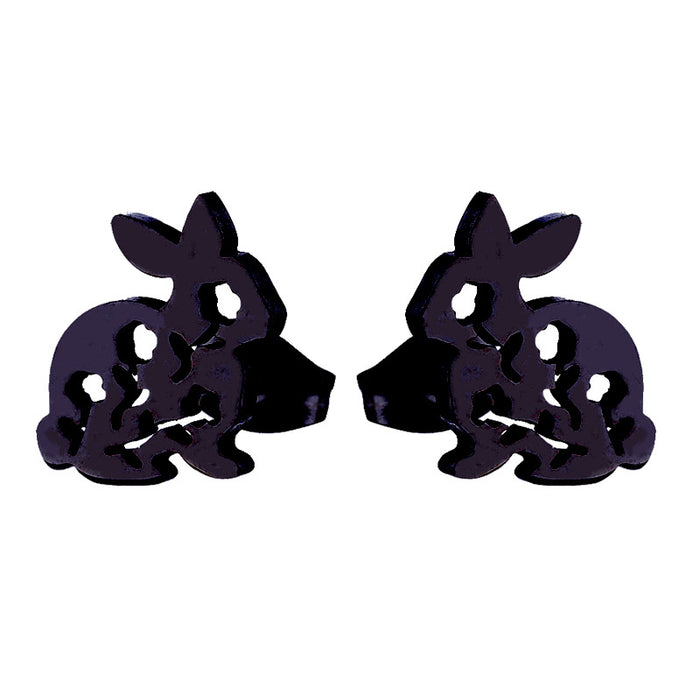 Rabbit and Flower Hollow Stud Earrings - Cute and Playful Animal Jewelry