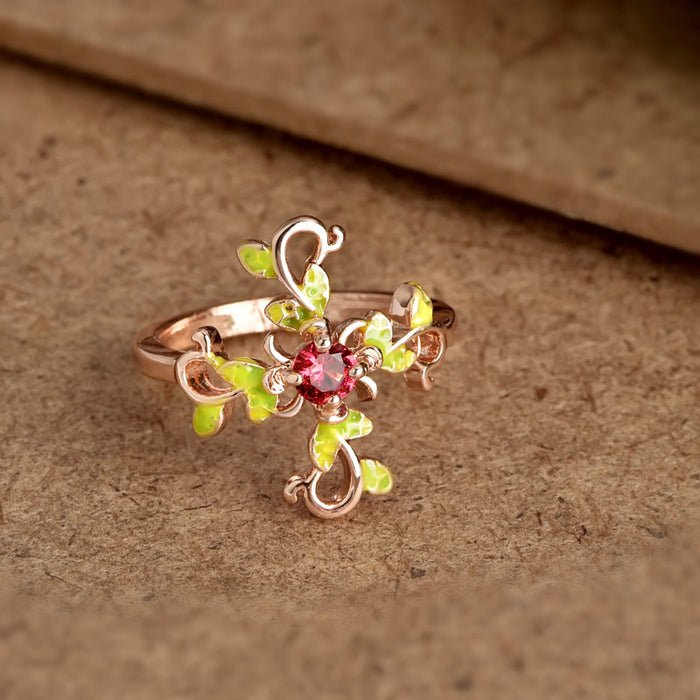 Anillo de lujo de cobre bañado en oro