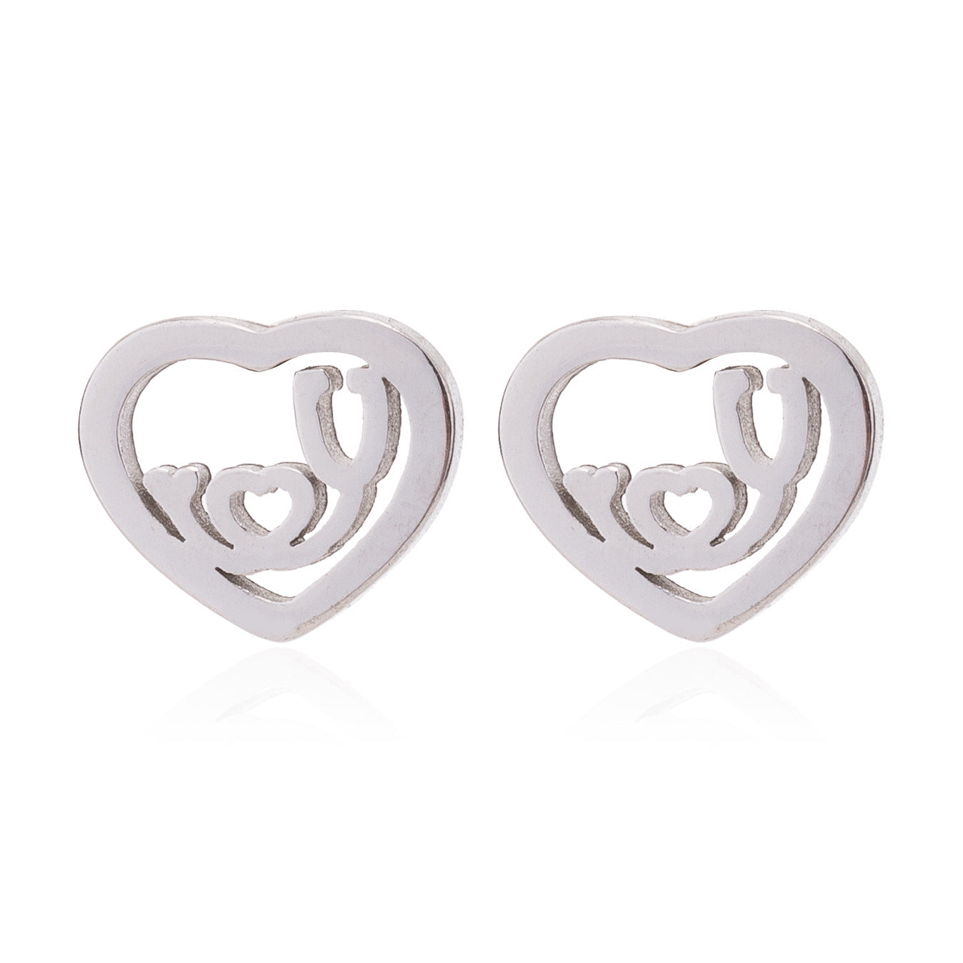 Love heart earrings, stainless steel heart stethoscope ear bone studs mini earrings fashionable spot wholesale