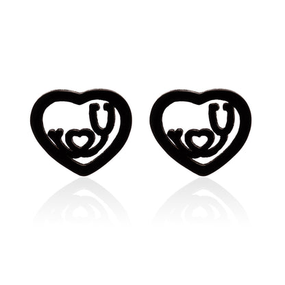 Love heart earrings, stainless steel heart stethoscope ear bone studs mini earrings fashionable spot wholesale