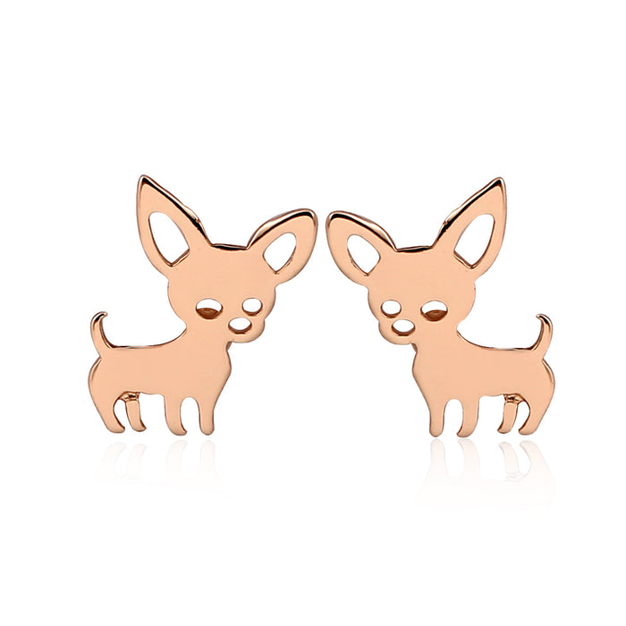 Lindos aretes de acero inoxidable con forma de perro chihuahua: adorables joyas de animales para uso diario