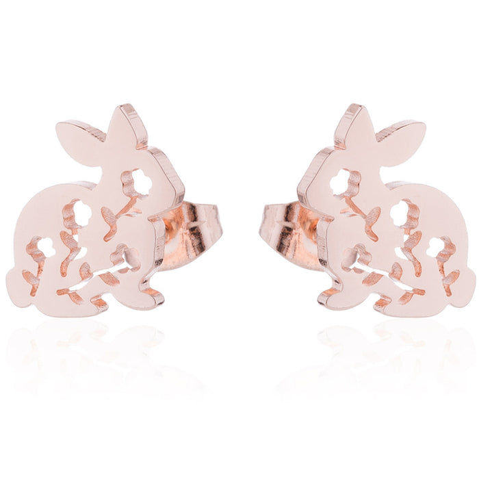 Rabbit and Flower Hollow Stud Earrings - Cute and Playful Animal Jewelry