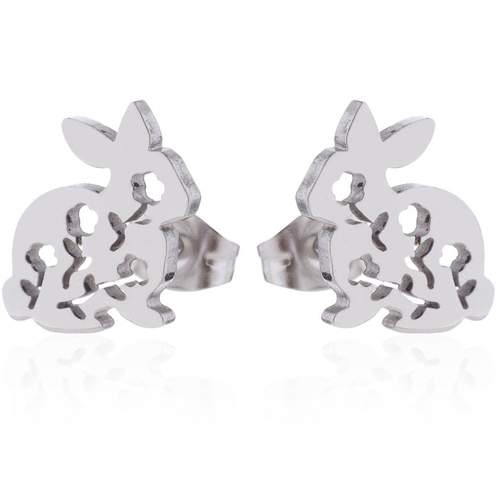 Rabbit and Flower Hollow Stud Earrings - Cute and Playful Animal Jewelry