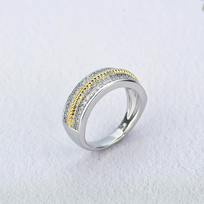 Two-color full diamond zircon ring for women