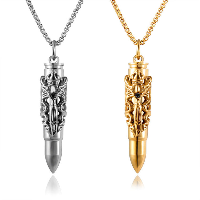 Necklaces Stainless Steel Double Dragon Sword Bullets Men Openable - wallojewerly 