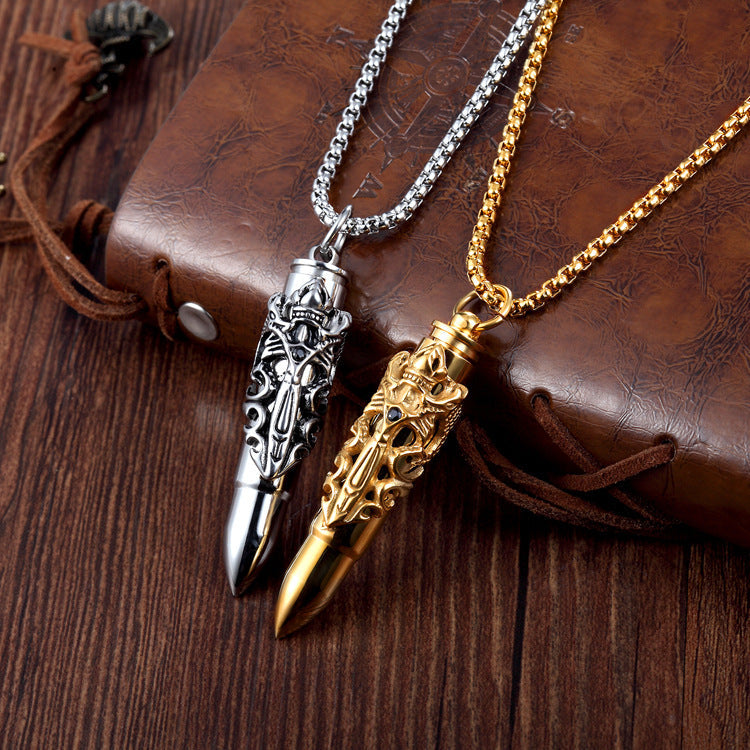 Necklaces Stainless Steel Double Dragon Sword Bullets Men Openable - wallojewerly 