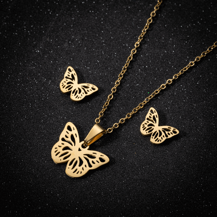 Stainless steel chain Butterfly design stainless steel set necklace