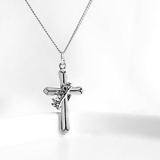 S925 Silver Crown Cross Necklace - wallojewerly 