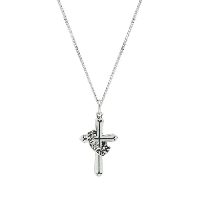 S925 Silver Crown Cross Necklace - wallojewerly 