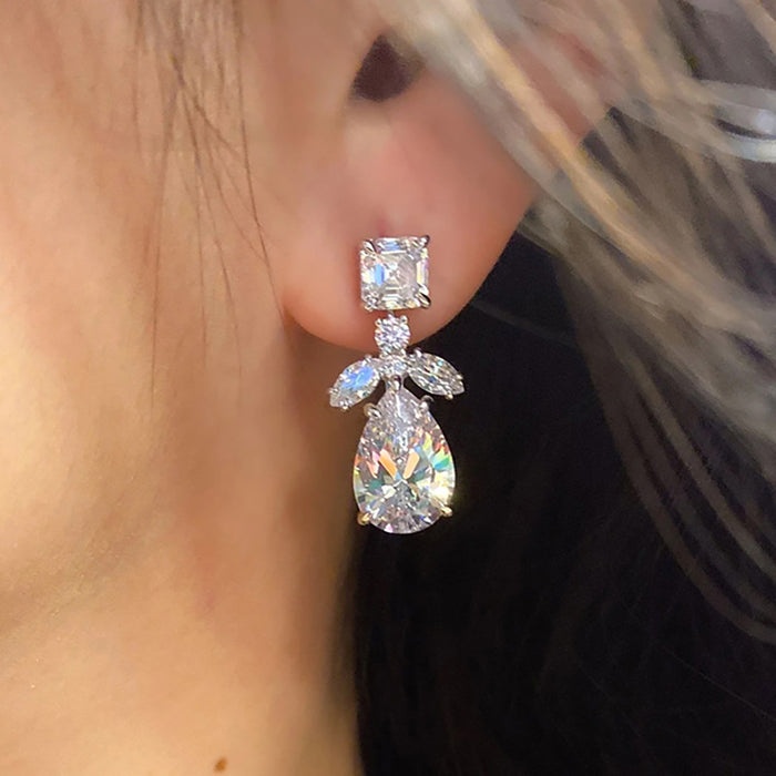 Pendientes de circonitas superbrillantes y exquisitos, accesorios de novia largos y delgados con forma de gota de agua