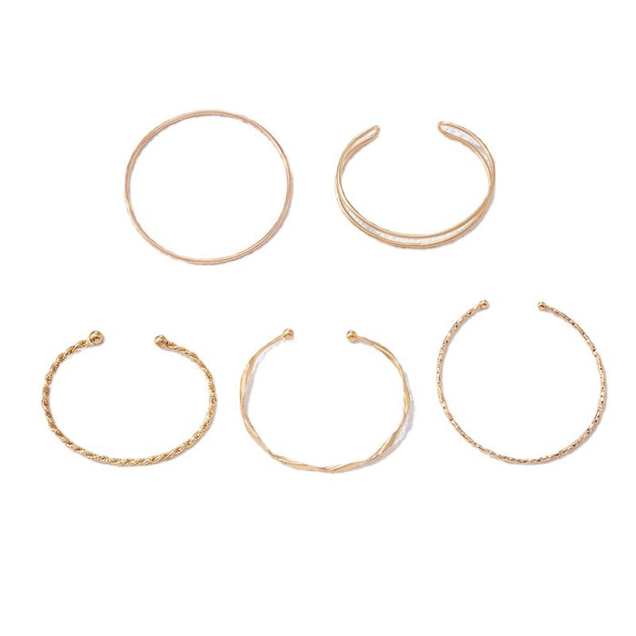 Minimalist Gold Bangle Set - Six-Piece Twist and Plain Bracelet Jewelry