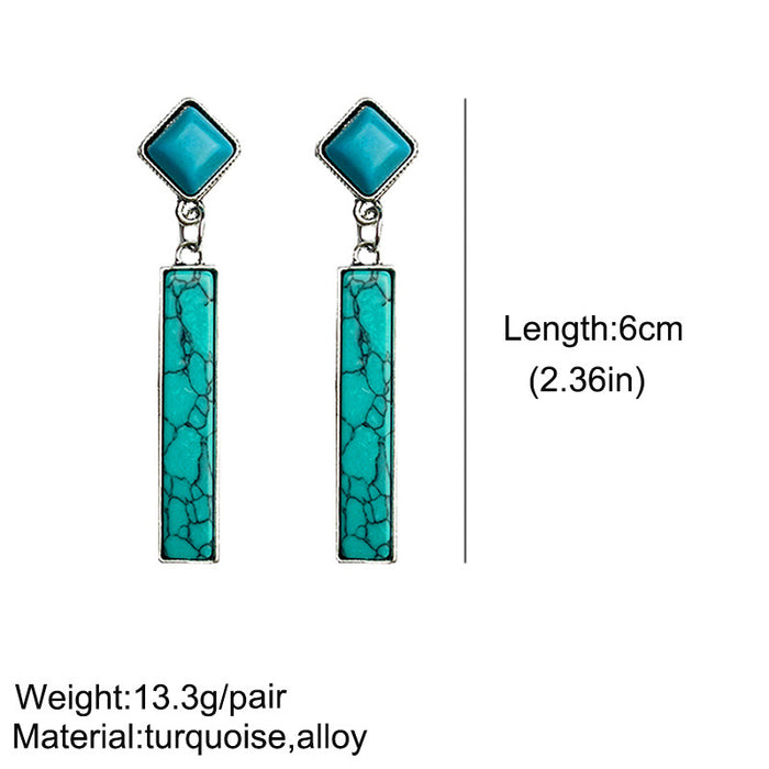 Simple Geometric Turquoise Bar Earrings with Vintage Western Ethnic Style