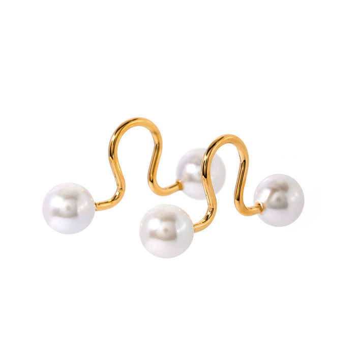 Trending 18K Gold-Plated Stainless Steel Pearl Clip-On Earrings - Symmetrical Minimalist Design for Wholesale