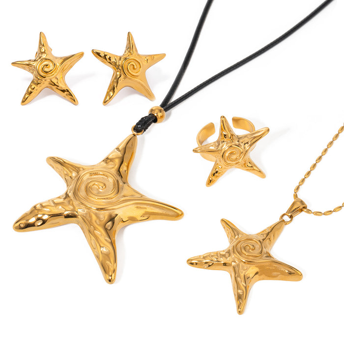 Collar con colgante de estrella de mar y espiral bañado en oro de 18 quilates: joyería de moda para mujer